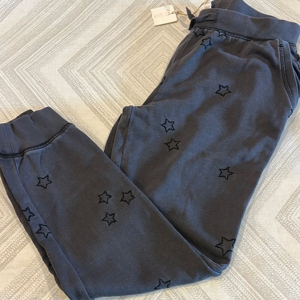 Z Supply Girls Grey Star-Patterned Embroidered Joggers - Size L